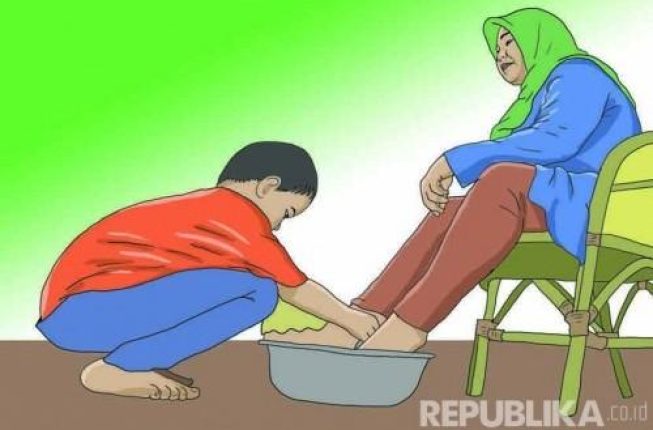 Ilustrasi cuci kaki ibu