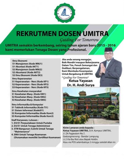 Lowongan Jadi Dosen di Umitra Lampung