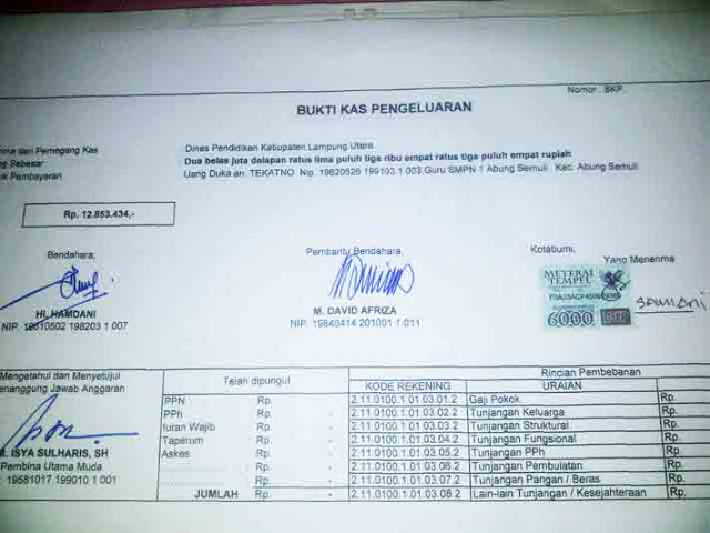 Ambil Uang Duka, Bendahara SMPN 1 Abung Semuli Diduga Palsukan Tanda Tangan