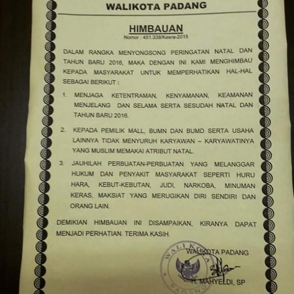 Imbau Mal tidak Suruh Karyawan Kenakan Atribut Natal, Walikota Padang Panen Pujian