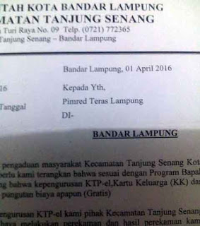 Camat Tanjungsenang Tegaskan Pembuatan KTP Elektronik Gratis