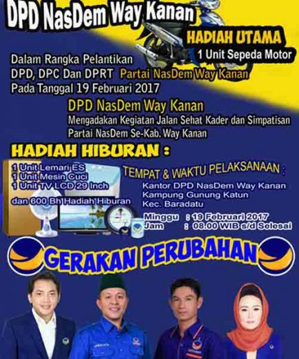 Pelantikan Pengurus DPD, Partai NasDem akan Birukan Waykanan