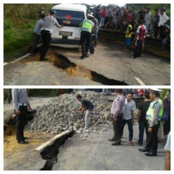 Jalan Menuju Candi Muara Takus Amblas 20 Meter