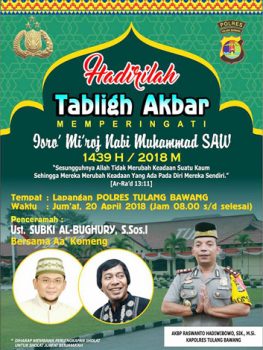 Sambut Isra’ Mi’raj 1439 H, Polres Tuba Gelar Kegiatan Sosial dan Tabligh Akbar