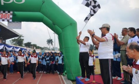 Peringati  HUT Bhayangkari ke-72, Polda Lampung  gelar Jalan Sehat TNI-Polri  