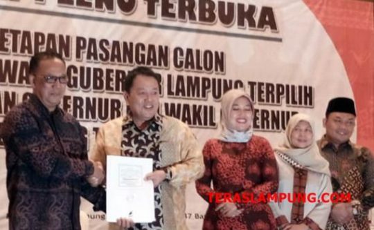 KPU Tetapkan Arinal Djunaidi – Chusnunia sebagai Cagub-Cawagub Terpilih