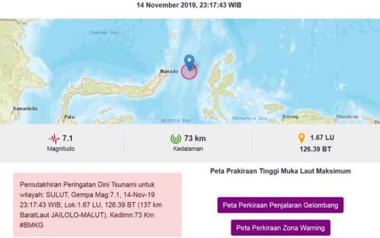 Gempa 7,1 SR Guncang Jailolo Maluku Utara, Berpotensi Tsunami