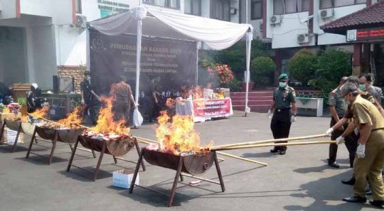 Kejari Bandarlampung Musnahkan Barang Bukti Kejahatan, Termasuk Cula Badak dan Kosmetik Ilegal