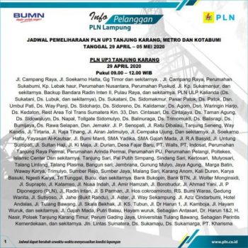 Ini Jadwal Pemadaman Listrik di Lampung 29 April Hingga 5 Mei 2020