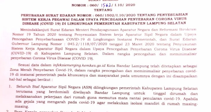 Zona Merah, ASN Lampung Selatan Domisili di Bandar;ampung Diminta Kerja di Rumah