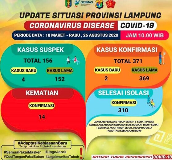 Tambah Dua, Pasien Covid-19 di Lampung Jadi 371 Orang