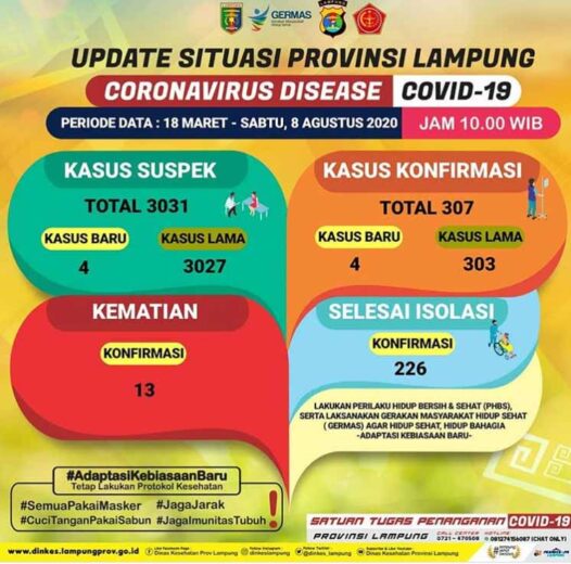 Tambah 4, Pasien Covid-19 di Lampung Jadi 307 Orang