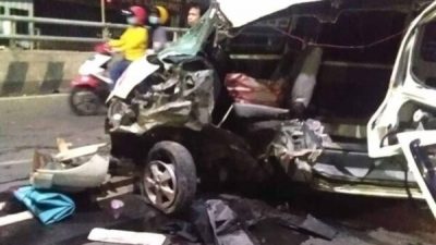 Kecelakaan di Bandarlampung, Ambulans RS Medika Insani Bukit Kemuning Ringsek