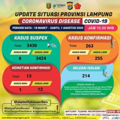 Satu Meninggal, Pasien Positif Tambah 8, Total Positif Covid di Lampung 263 Orang