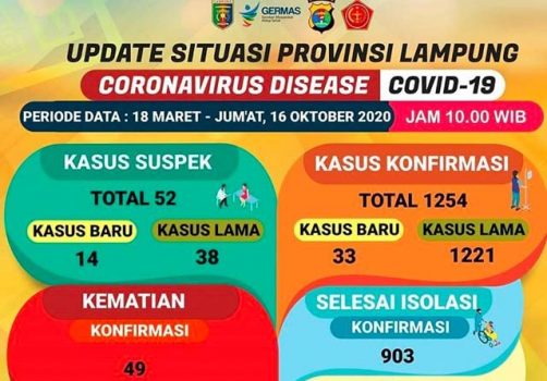Kasus Covid-19 di Lampung Kembali Tambah 33, Total Pasien 1.254 Orang