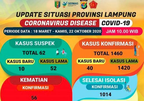 Tambah 40, Pasien Covid-19 di Lampung Tembus 1.460 Orang
