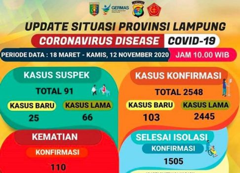 Tambah 103 Kasus, Pasien Covid-19 di Lampung Jadi 2.458 Orang