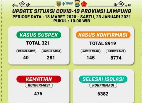 Tambah 145, Kasus Covid-19 di Lampung Tembus 8.919