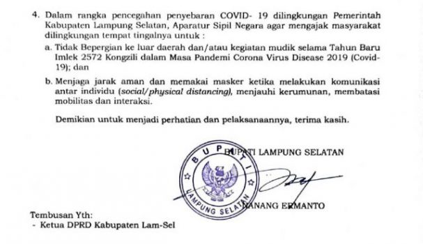 ASN Lamsel dan Keluarga Dilarang ke Luar Daerah Saat Libur Imlek