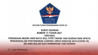 Ini Surat Edaran Satgas COVID-19 tentang Peniadaan Mudik Lebaran 2021