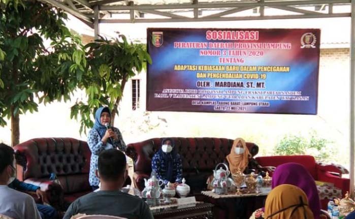 Mardiana Sosialisasikan Perda Adaptasi Kebiasaan Baru di Desa Kamplas