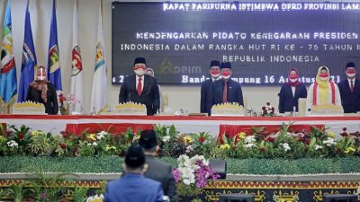 Gubernur Arinal dan Wagub Chusnunia Hadiri Rapat Paripurna HUT ke-76 RI dengan Agenda Mendengarkan Pidato Kenegaraan Presiden RI