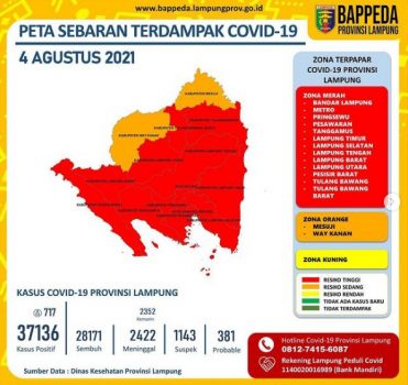 Zona Merah Hampir Merata di Kabupaten/Kota di Lampung, Hari Ini Kasus Covid-19 Tambah 717