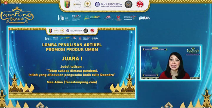Jurnalis Teraslampung.com Juara Lomba Menulis UMKM yang Digelar Bank Indonesia