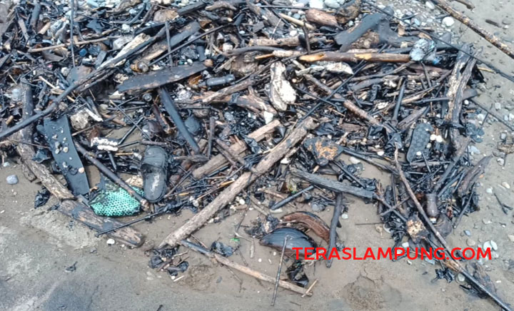 Meterial limbah yang mencemari Teluk Semaka, Tanggamus. (Foto: Teraslampung.com/Siswanto)