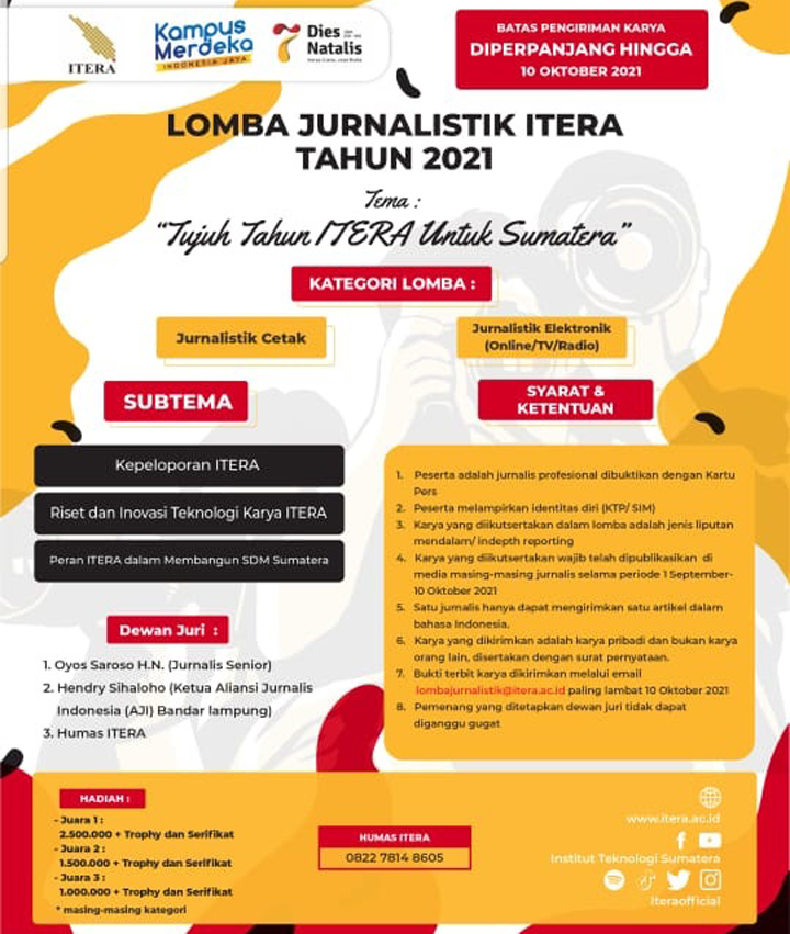 Lomba Jurnalistik Itera Diperpanjang Sampai 10 Oktober 2021
