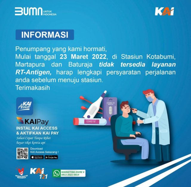 PT KAI Divre IV Hanya Layani Rapid Test Antigen di Stasiun Tanjungkarang
