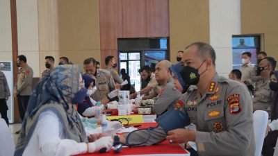 Sambut HUT Bhayangkara ke-76, Polda Lampung Gelar Donor Darah Dan Vaksinasi Covid-19