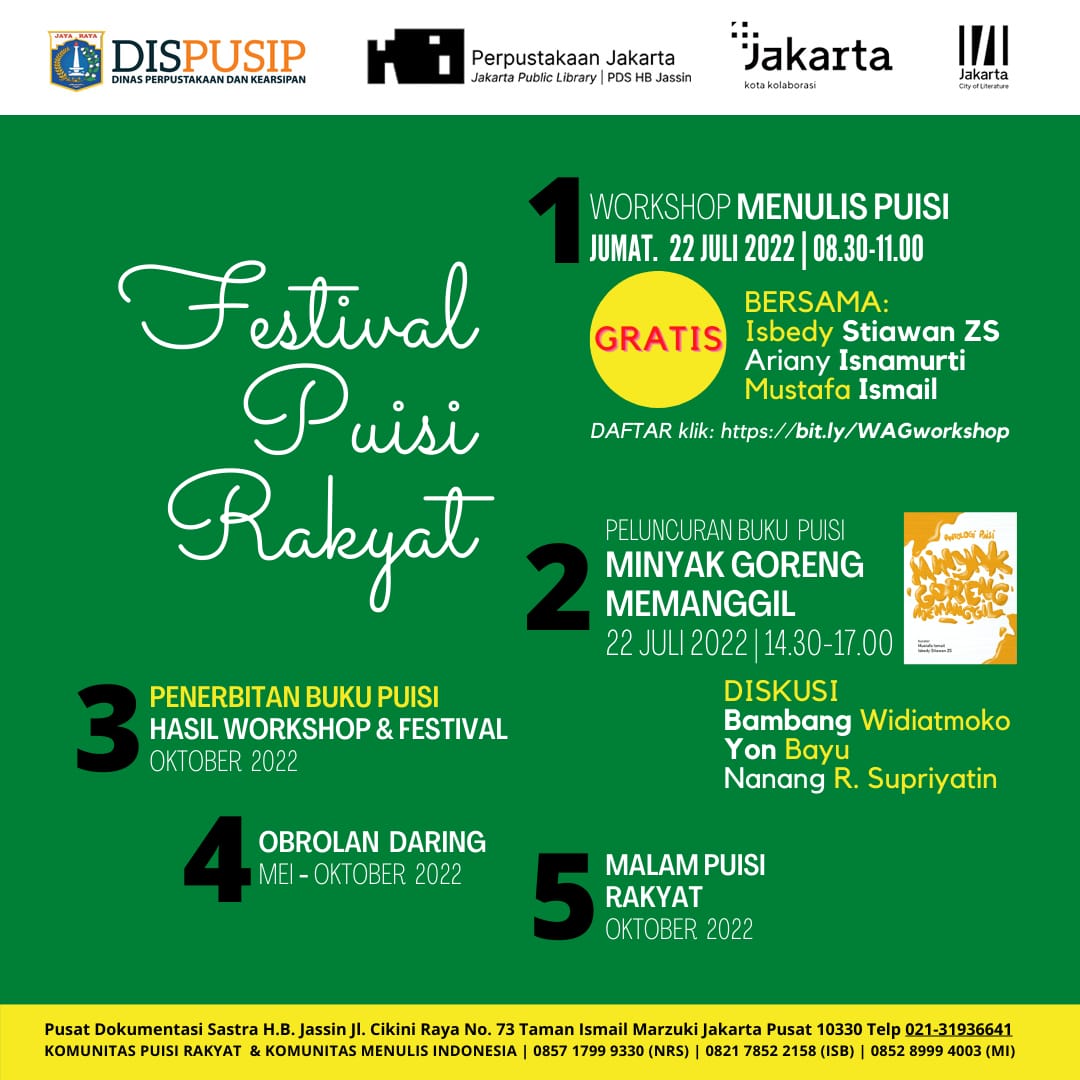 Besok, Peluncuran dan Diskusi Antologi ‘Minyak Goreng Memanggil’ Digelar di PDS HB Jassin