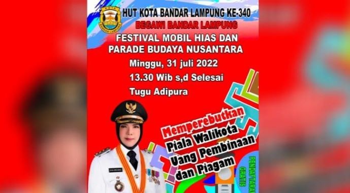 Besok, Festival Mobil Hias dan Parade Budaya Digelar di Bandarlampung