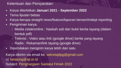 AJI Bandarlampung Helat Penghargaan Saidatul Fitriah dan Kamaroeddin 2022