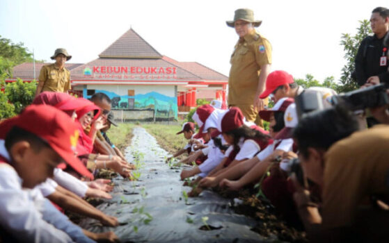 Tumbuhkan Jiwa Petani Sejak Dini, Bupati Lampung Selatan Ajak Anak SDN 3 Way Urang Tanam Bawang dan Cabai