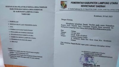 Pembuatan Surat Undangan Pelantikan Kepala Desa di Lampung Utara Diduga tidak Sesuai Aturan