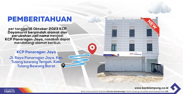 Bank Lampung KCP Dayamurni Pindah Alamat