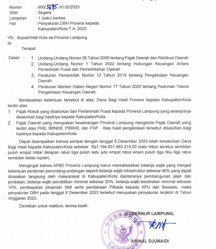 Hingga Desember 2023, Pemprov Baru Sekali Salurkan Dana Bagi Hasil ke Kabupaten-Kota