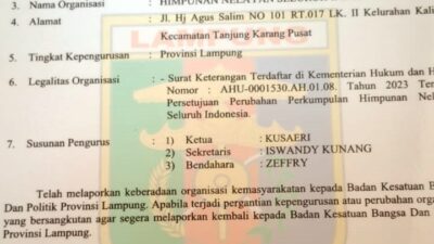 Kesbangpol Lampung Terbitkan Surat Tanda Lapor Keberadaan DPD HNSI Lampung