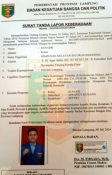 Kesbangpol Lampung Terbitkan Surat Tanda Lapor Keberadaan DPD HNSI Lampung