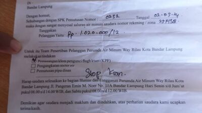 Perumda Way Rilau Putus Sambungan Pelanggan Keluarga Belum Mampu