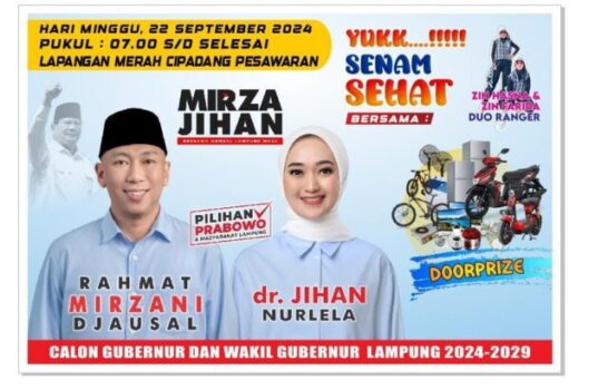 Pasangan Mirza-Jihan Gelar Senam Sehat di Pesawaran dengan Doorprize Menarik