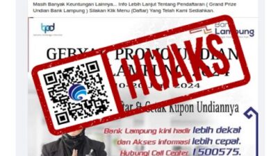 Hoaks Undian Grand Prize Bank Lampung bagi Pengguna Layanan M-banking