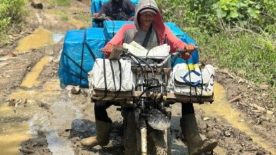 Lintasi Gunung, Jalan Berlumpur, Sungai dan Pesisir Laut Distribusi Logistik Pilkada Daerah 3T di Lampung