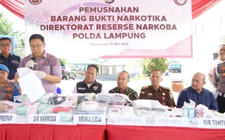 Polda Lampung Musnahkan Barang Bukti 42,8 Kg Sabu dan 40 Butir Ekstasi