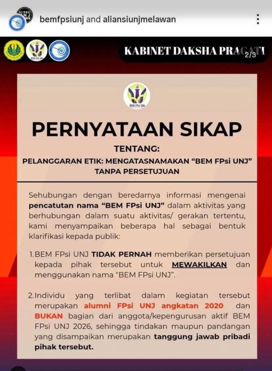 BEM Psikologi UNJ hingga Unpam Bantah Keterlibatan dalam Forum BEM Bersatu