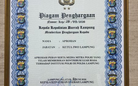 Merasa tidak Berkontribusi untuk Polri, Ketua IWO Lampung Tolak Piagam Penghargaan Polda Lampung