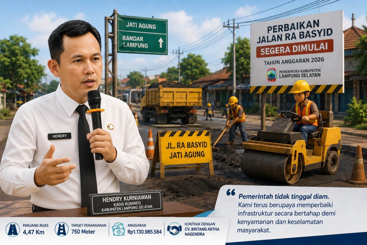 Pemkab Lampung Selatan Mulai Perbaiki Jalan RA Basyid, Anggarkan Rp1,13 Miliar