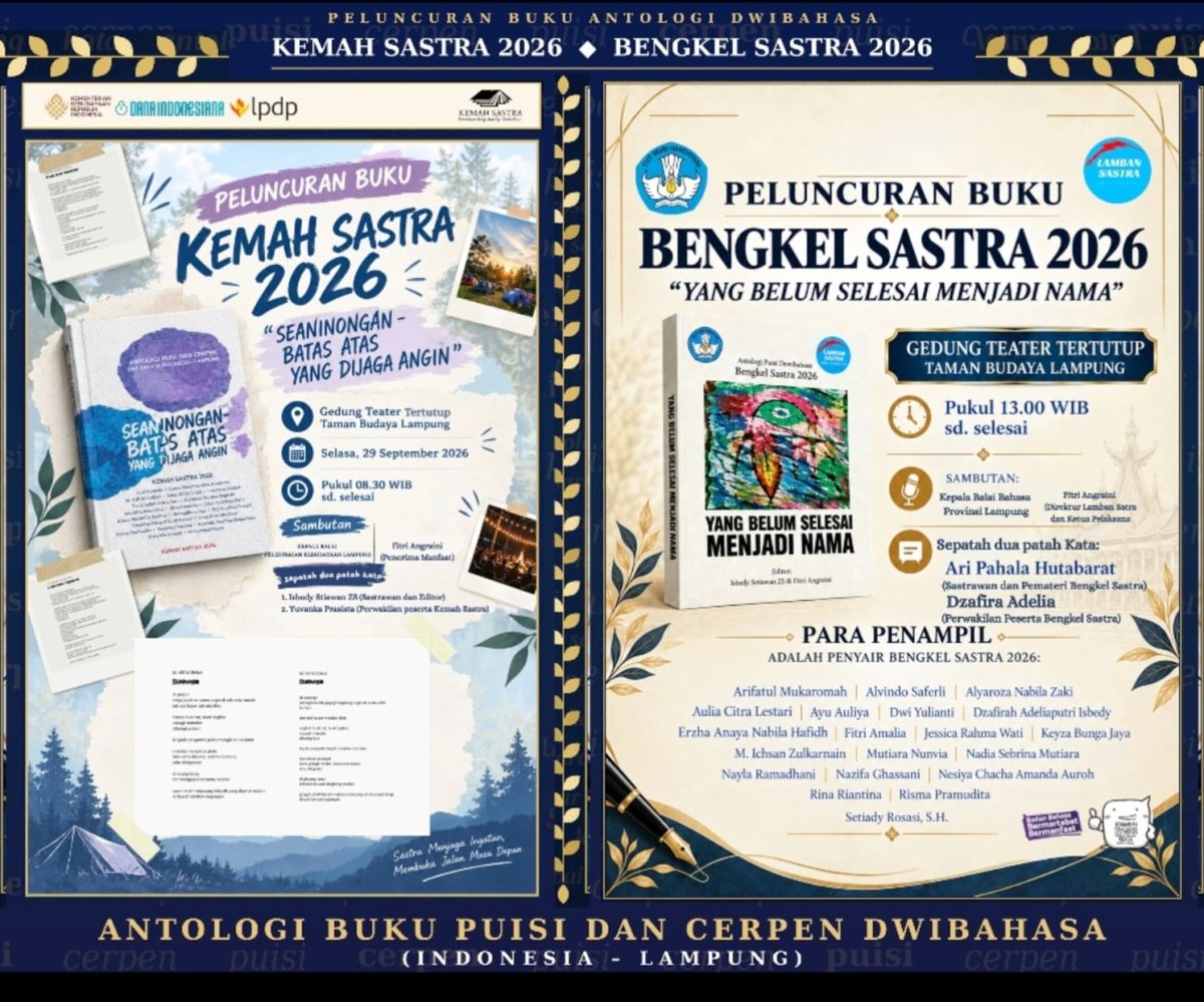 Dua Buku Sastra Dwibahasa Indonesia-Lampung Akan Diluncurkan di Taman Budaya Lampung